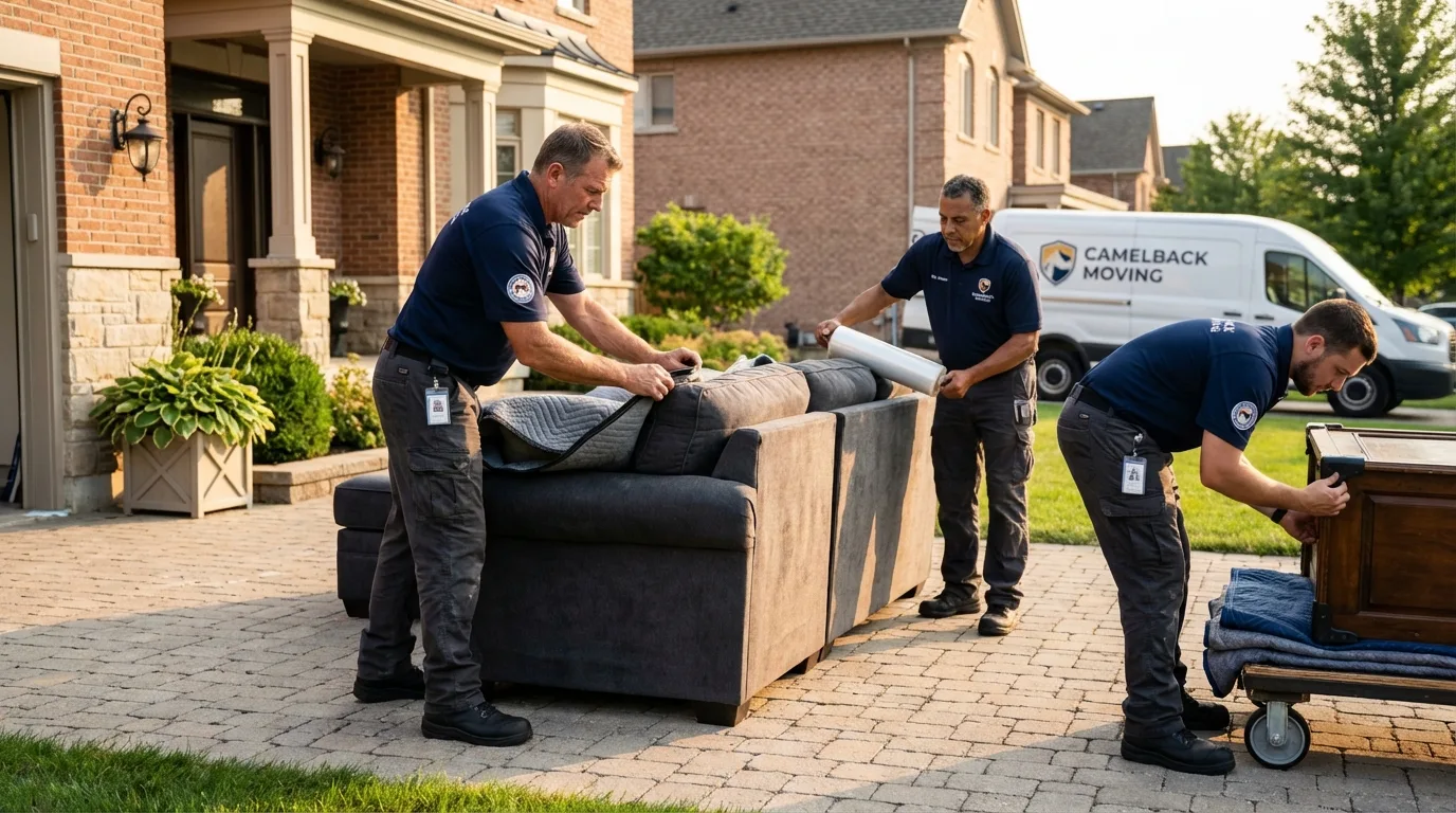 Large estate moving crew wrapping furniture in Sauk Centre, MN